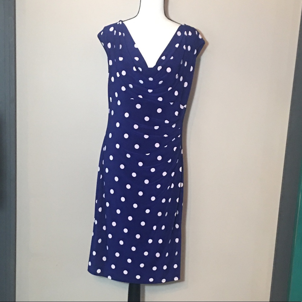 Ralph Lauren Blue & White Polka Dot Dress. Size 16